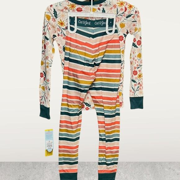 Cat & Jack Girls Pajama Set - SIZE 8 Floral Top & Striped Pants NEW NEVER WORN - Picture 3 of 9